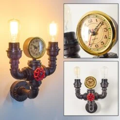 Amal Wandleuchte Mit Uhr Schwarz, 2-flammig