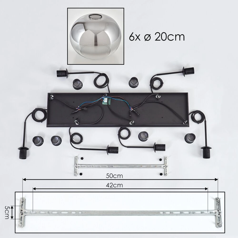 Apedo Hängeleuchte Glas 20cm Klar, Rauchfarben, 6-flammig 5 Apedo Hängeleuchte Glas 20cm Klar, Rauchfarben, 6-flammig – Bild 5