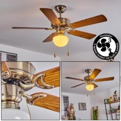 Apiao Deckenventilator Braun, Hellbraun, Holzoptik, Silber, 1-flammig