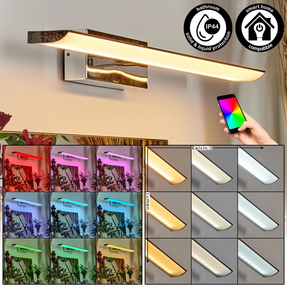 Banek Spiegelleuchte LED Chrom, 1-flammig, Farbwechsler 1 Banek Spiegelleuchte LED Chrom, 1-flammig, Farbwechsler