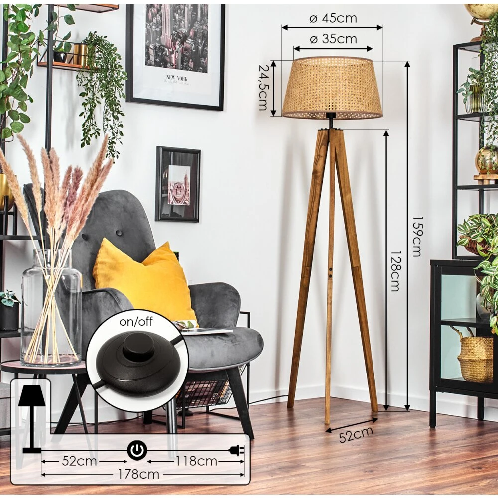 Barcos Stehleuchte 45 Cm Naturfarben, Schwarz, 1-flammig 4 Barcos Stehleuchte 45 Cm Naturfarben, Schwarz, 1-flammig – Bild 4