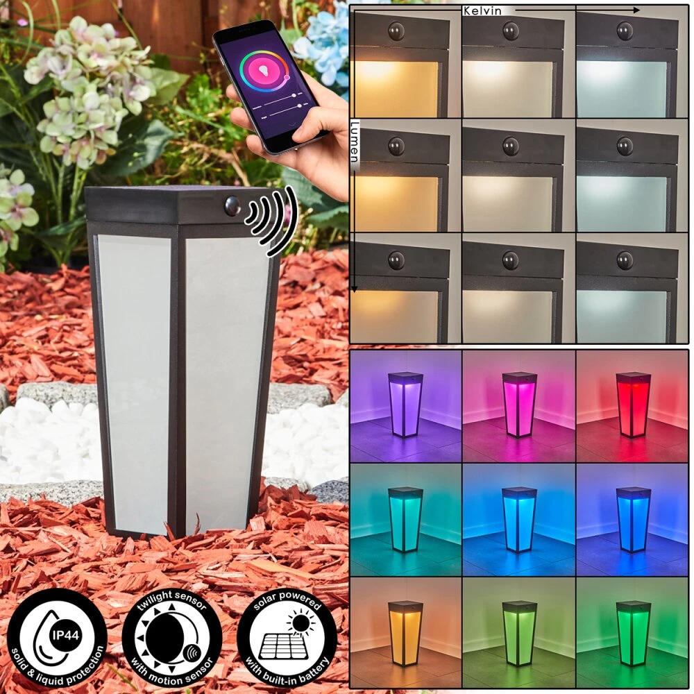 Begg Solar-Wegeleuchte LED Schwarz, 1-flammig, Bewegungsmelder, Farbwechsler 1 Begg Solar-Wegeleuchte LED Schwarz, 1-flammig, Bewegungsmelder, Farbwechsler