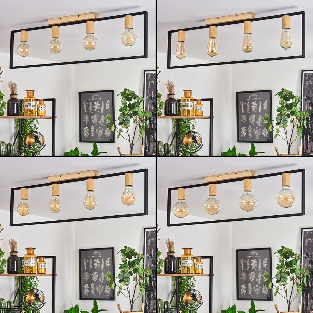 Bergo Deckenleuchte Holzoptik, Naturfarben, Schwarz, 4-flammig 2 Bergo Deckenleuchte Holzoptik, Naturfarben, Schwarz, 4-flammig – Bild 2