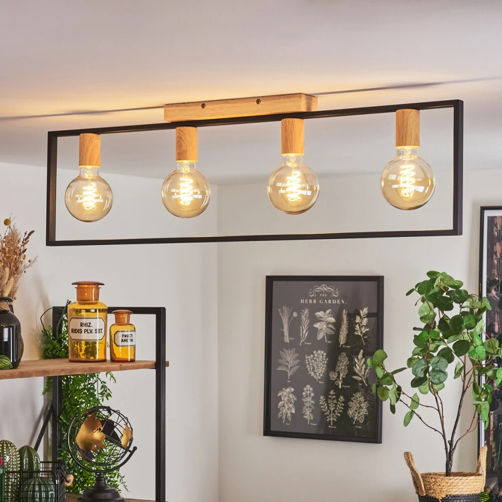 Bergo Deckenleuchte Holzoptik, Naturfarben, Schwarz, 4-flammig 11 Bergo Deckenleuchte Holzoptik, Naturfarben, Schwarz, 4-flammig – Bild 11