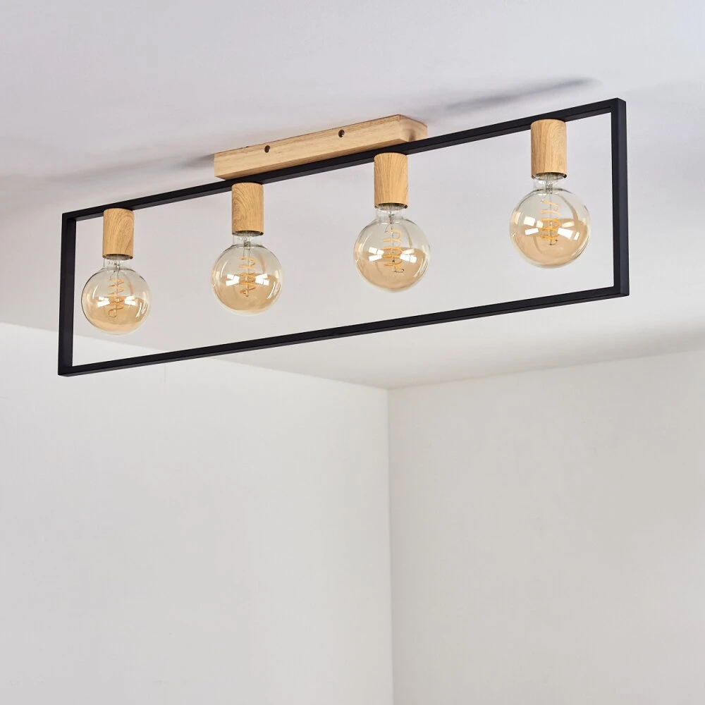 Bergo Deckenleuchte Holzoptik, Naturfarben, Schwarz, 4-flammig 8 Bergo Deckenleuchte Holzoptik, Naturfarben, Schwarz, 4-flammig – Bild 8