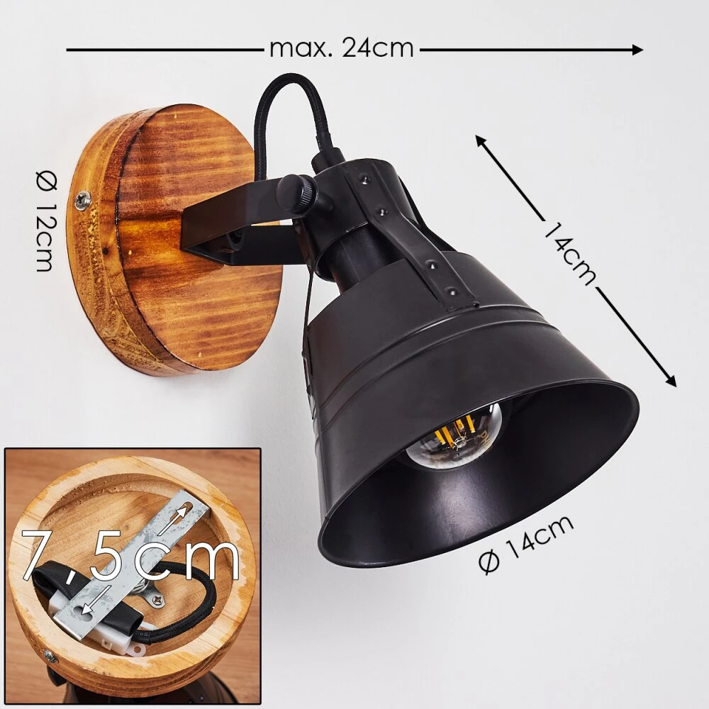 Berkeley Wandleuchte Holz Dunkel, Schwarz, 1-flammig 2 Berkeley Wandleuchte Holz Dunkel, Schwarz, 1-flammig – Bild 2