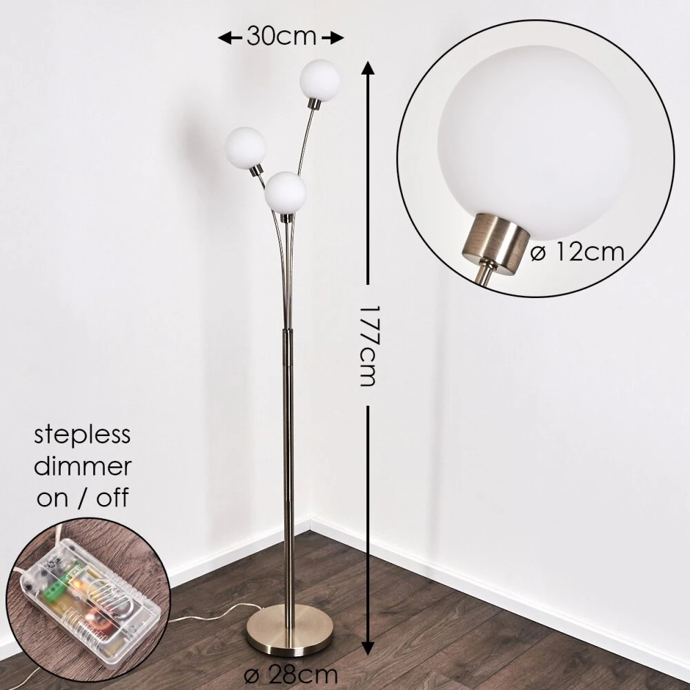 Bernado Stehlampe Nickel-Matt, 3-flammig 2 Bernado Stehlampe Nickel-Matt, 3-flammig – Bild 2