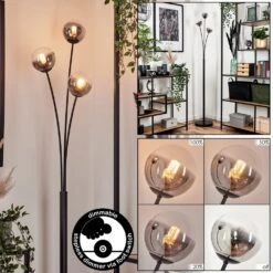 Bernado Stehleuchte Glas 10 Cm Klar, Rauchfarben, 3-flammig