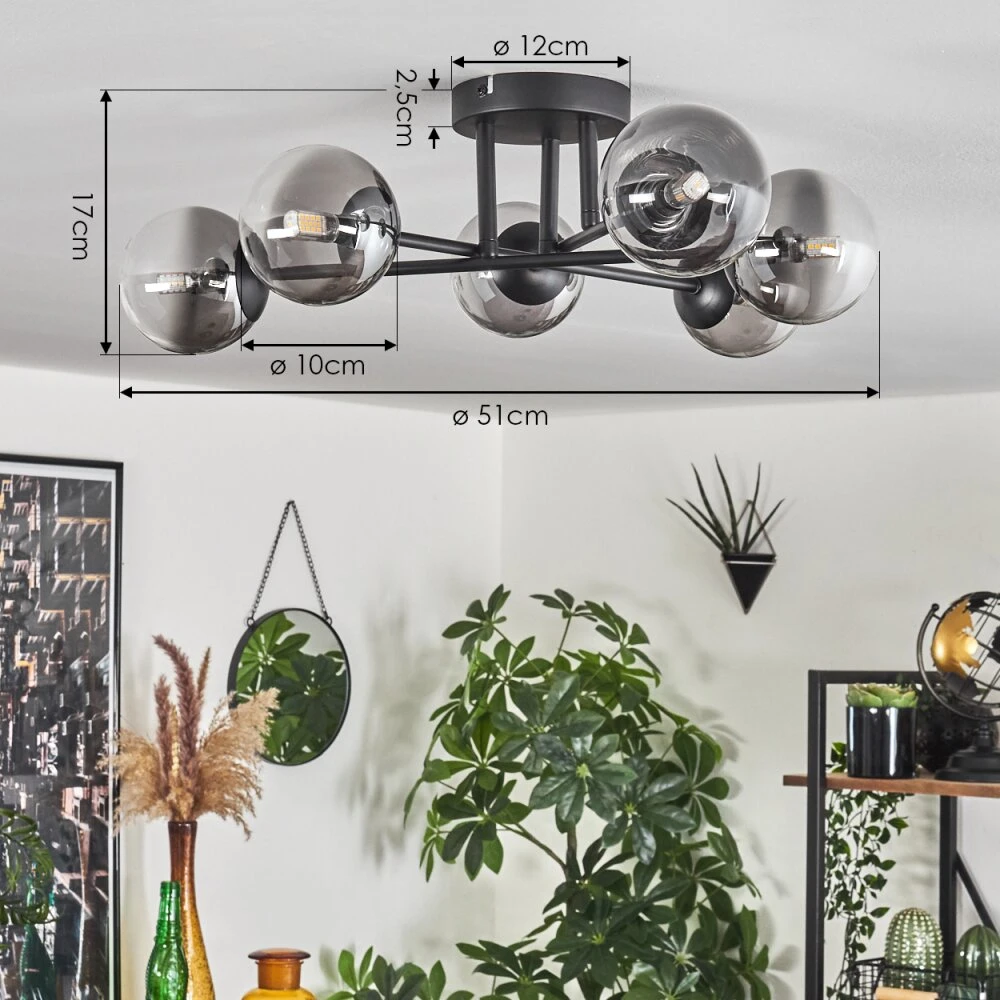 Chehalis Deckenleuchte Glas 10 Cm Klar, Rauchfarben, 6-flammig 4 Chehalis Deckenleuchte Glas 10 Cm Klar, Rauchfarben, 6-flammig – Bild 4