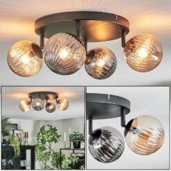 Chehalis Deckenleuchte Glas 12 Cm Bernsteinfarben, Rauchfarben, 4-flammig