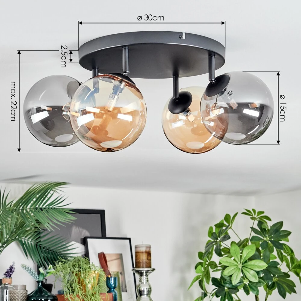 Chehalis Deckenleuchte Glas 15 Cm Bernsteinfarben, Rauchfarben, 4-flammig 4 Chehalis Deckenleuchte Glas 15 Cm Bernsteinfarben, Rauchfarben, 4-flammig – Bild 4