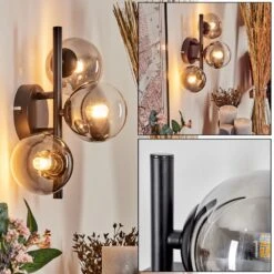 Chehalis Wandleuchte Glas 10 Cm Klar, Rauchfarben, 3-flammig