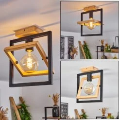 Espenel Deckenleuchte Holz Hell, Schwarz, 1-flammig