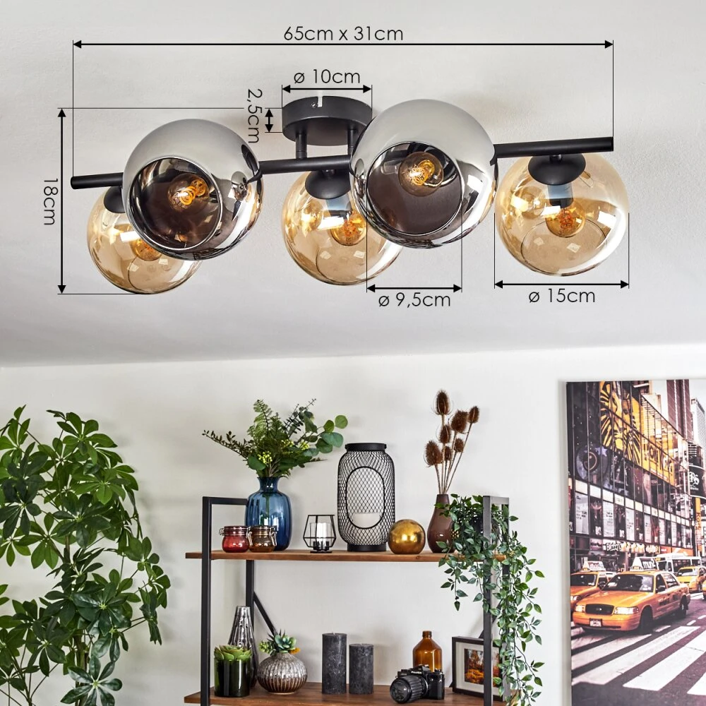 Gastor Deckenleuchte Glas 15 Cm Bernsteinfarben, Chrom, Rauchfarben, 5-flammig 4 Gastor Deckenleuchte Glas 15 Cm Bernsteinfarben, Chrom, Rauchfarben, 5-flammig – Bild 4