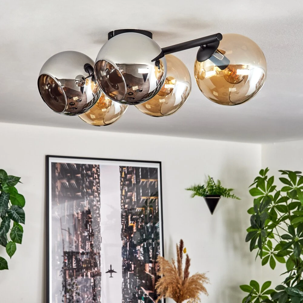 Gastor Deckenleuchte Glas 15 Cm Bernsteinfarben, Chrom, Rauchfarben, 5-flammig 10 Gastor Deckenleuchte Glas 15 Cm Bernsteinfarben, Chrom, Rauchfarben, 5-flammig – Bild 10