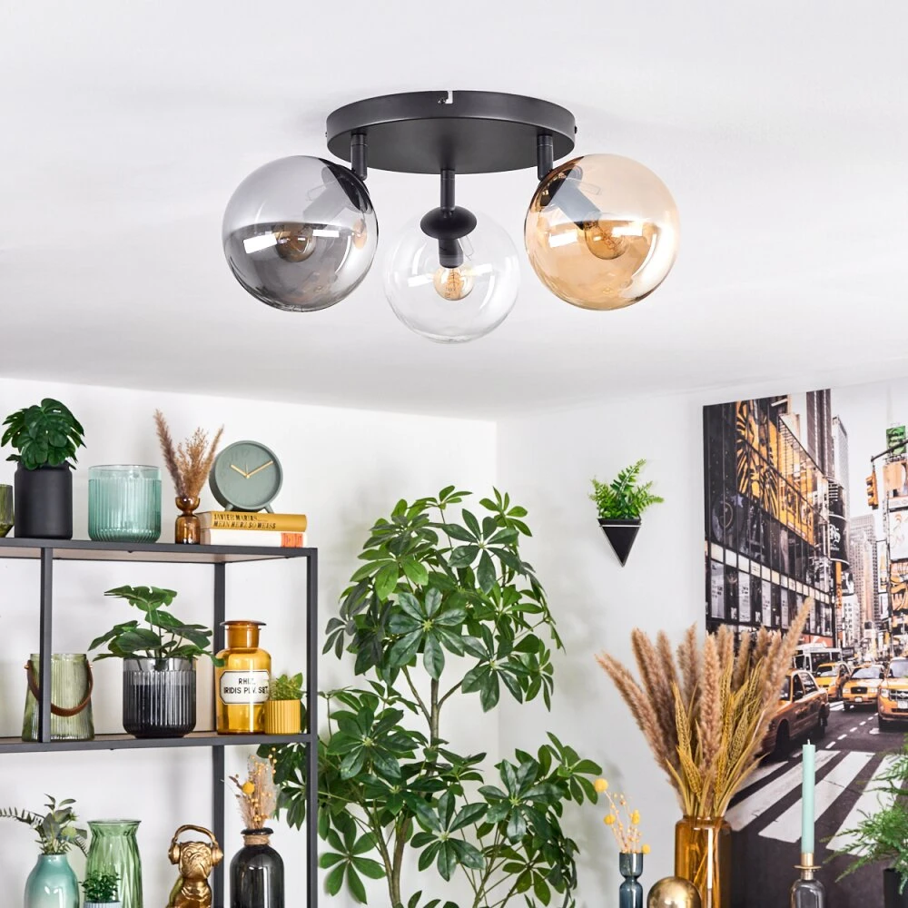 Gastor Deckenleuchte Glas 15 Cm Bernsteinfarben, Chrom, Klar, Rauchfarben, 3-flammig 2 Gastor Deckenleuchte Glas 15 Cm Bernsteinfarben, Chrom, Klar, Rauchfarben, 3-flammig – Bild 2