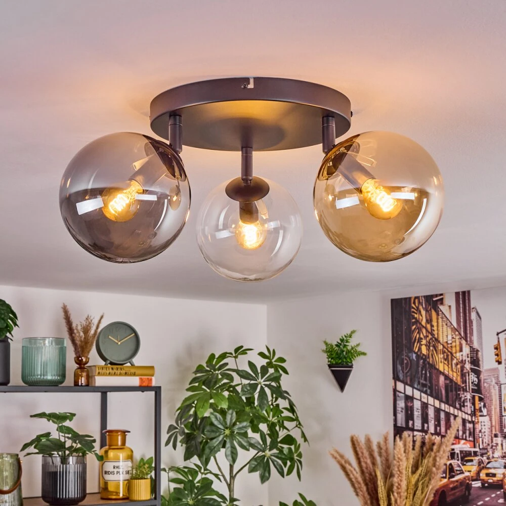 Gastor Deckenleuchte Glas 15 Cm Bernsteinfarben, Chrom, Klar, Rauchfarben, 3-flammig 11 Gastor Deckenleuchte Glas 15 Cm Bernsteinfarben, Chrom, Klar, Rauchfarben, 3-flammig – Bild 11