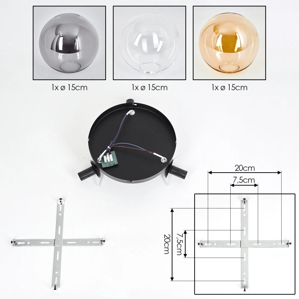 Gastor Deckenleuchte Glas 15 Cm Bernsteinfarben, Chrom, Klar, Rauchfarben, 3-flammig 5 Gastor Deckenleuchte Glas 15 Cm Bernsteinfarben, Chrom, Klar, Rauchfarben, 3-flammig – Bild 5