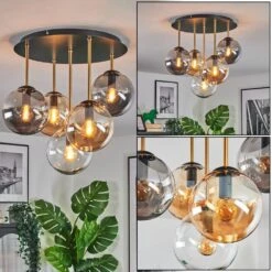 Gastor Deckenleuchte Glas 15 Cm Messing, Schwarz, 5-flammig