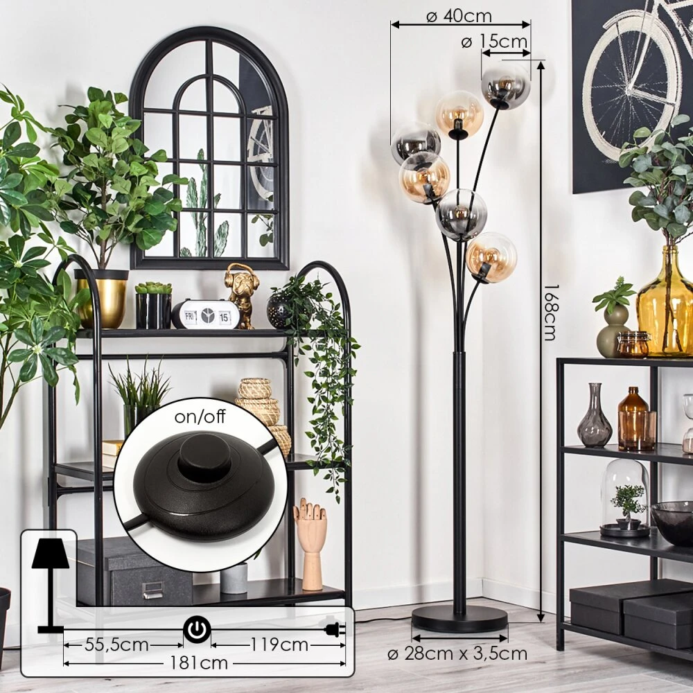 Gastor Stehleuchte Glas 15 Cm Bernsteinfarben, Klar, Rauchfarben, 6-flammig 4 Gastor Stehleuchte Glas 15 Cm Bernsteinfarben, Klar, Rauchfarben, 6-flammig – Bild 4