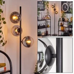 Gastor Stehleuchte Glas 15 Cm Chrom, Klar, Rauchfarben, 3-flammig