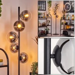 Gastor Stehleuchte Glas 15 Cm Chrom, Klar, Rauchfarben, 5-flammig