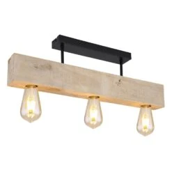 Globo ADALIE Deckenleuchte Holz Hell, Schwarz, 3-flammig