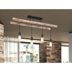 Globo IRMGARD Deckenleuchte Holz Hell, Schwarz, 4-flammig