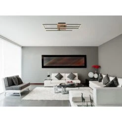 Globo KENDRA Deckenleuche LED Holz Hell, Holzoptik, Schwarz, 1-flammig