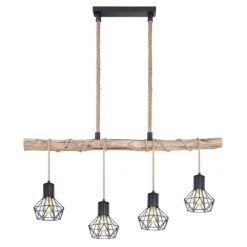 Globo PRISKA Hängeleuchte Braun, Holz Hell, Schwarz, 4-flammig -LEDVANCE Verkäufe globo priska haengeleuchte 54017 4hh 2