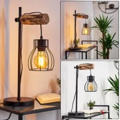 Gondo Tischleuchte Holz Hell, Schwarz, 1-flammig