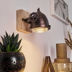 Herford Wandleuchte Holz Hell, Kupferfarben, 1-flammig