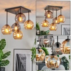 Koyoto Deckenleuchte Glas 15 Cm Bernsteinfarben, Rauchfarben, 5-flammig