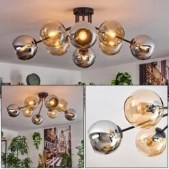 Koyoto Deckenleuchte Glas 15 Cm Bernsteinfarben, Chrom, Rauchfarben, 8-flammig