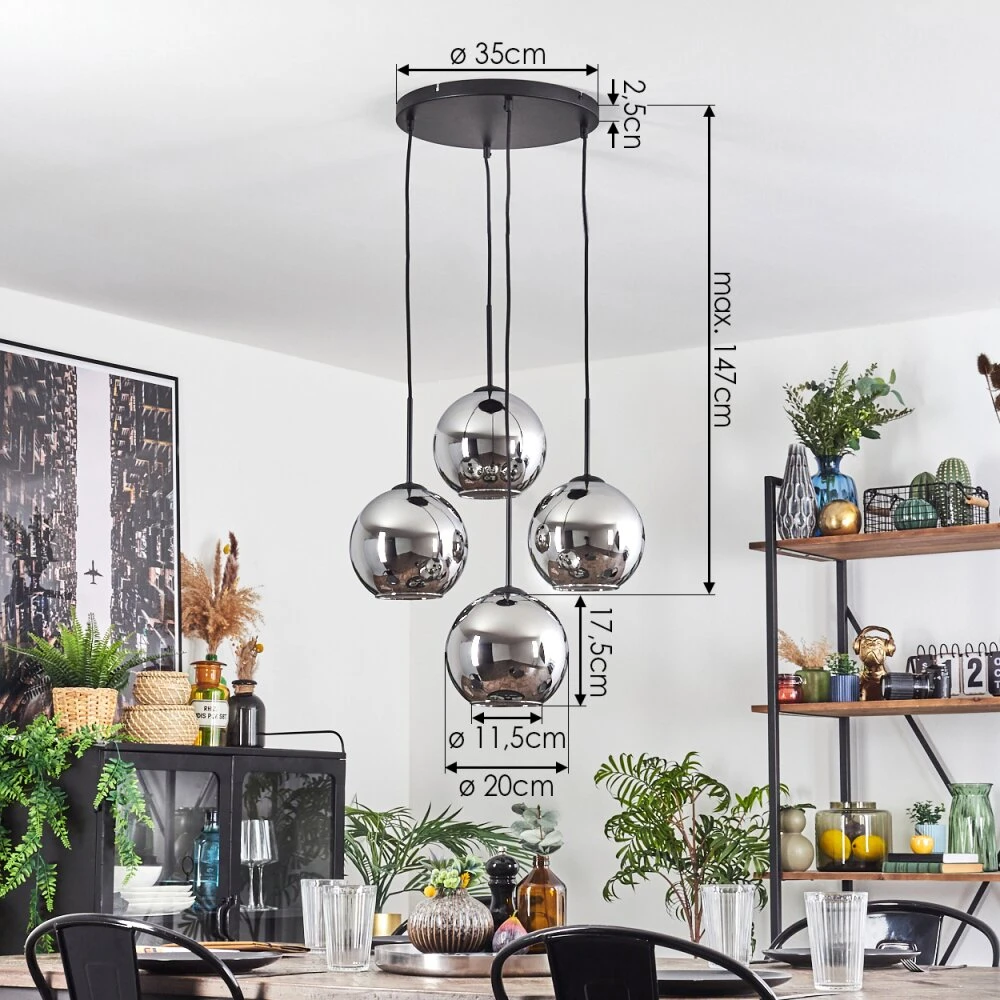 Koyoto Hängeleuchte 20 Cm Chrom, Rauchfarben, 4-flammig 4 Koyoto Hängeleuchte 20 Cm Chrom, Rauchfarben, 4-flammig – Bild 4