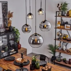 Koyoto Hängeleuchte Glas 15 Cm, 20 Cm, 25 Cm, 30 Cm Chrom, Klar, Rauchfarben, 5-flammig