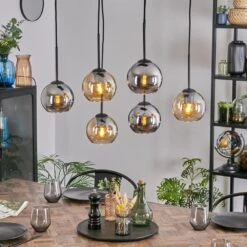 Koyoto Hängeleuchte Glas 15 Cm Bernsteinfarben, Chrom, Rauchfarben, 6-flammig