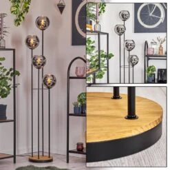 Koyoto Stehleuchte Glas 15 Cm Holz Dunkel, Schwarz, 4-flammig