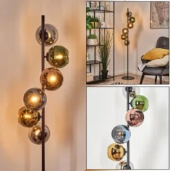 Koyoto Stehleuchte Glas 15 Cm Blau, Chrom, Gold, Grün, Kupferfarben, Rauchfarben, 6-flammig