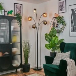 Koyoto Stehleuchte Glas 15 Cm Bernsteinfarben, Chrom, Klar, Rauchfarben, 5-flammig