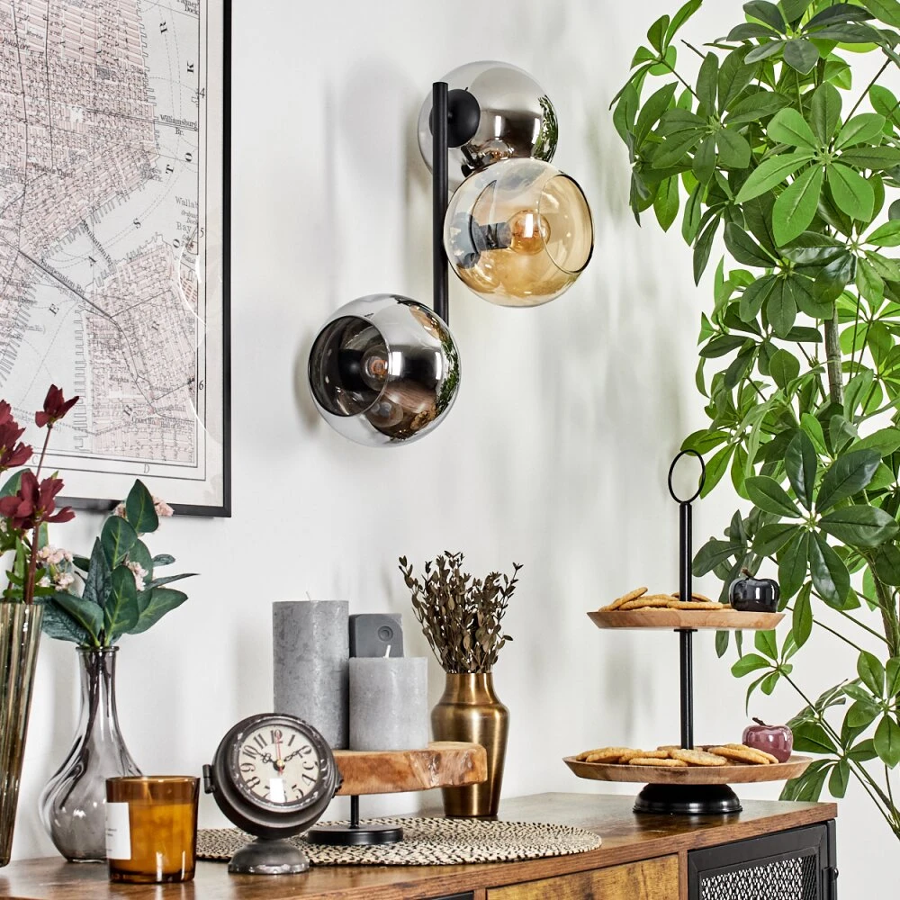 Koyoto Wandleuchte Glas 15 Cm Bernsteinfarben, Chrom, Rauchfarben, 3-flammig 2 Koyoto Wandleuchte Glas 15 Cm Bernsteinfarben, Chrom, Rauchfarben, 3-flammig – Bild 2