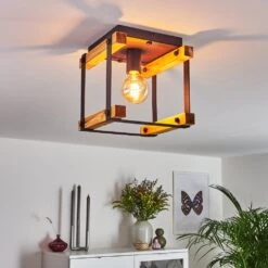 Maladera Deckenleuchte Holz Hell, Rostfarben, Schwarz, 1-flammig