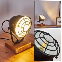 Malix Tischleuchte Holz Hell, Schwarz, 1-flammig