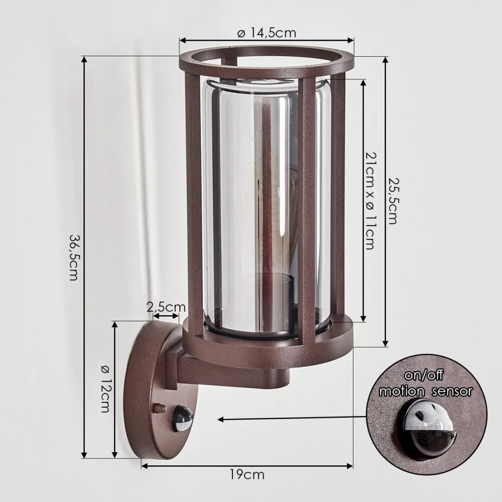 Martinha Außenwandleuchte Rostfarben, 1-flammig, Bewegungsmelder 4 Martinha Außenwandleuchte Rostfarben, 1-flammig, Bewegungsmelder – Bild 4