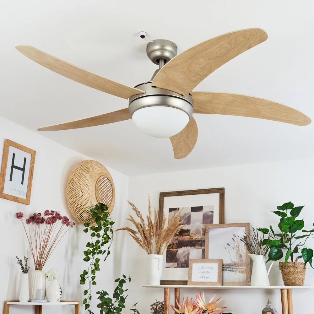 Morino Deckenventilator Naturfarben, Nickel-Matt, 2-flammig, Fernbedienung 2 Morino Deckenventilator Naturfarben, Nickel-Matt, 2-flammig, Fernbedienung – Bild 2