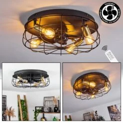 Moscavide Deckenventilator Messing, Schwarz, 4-flammig, Fernbedienung