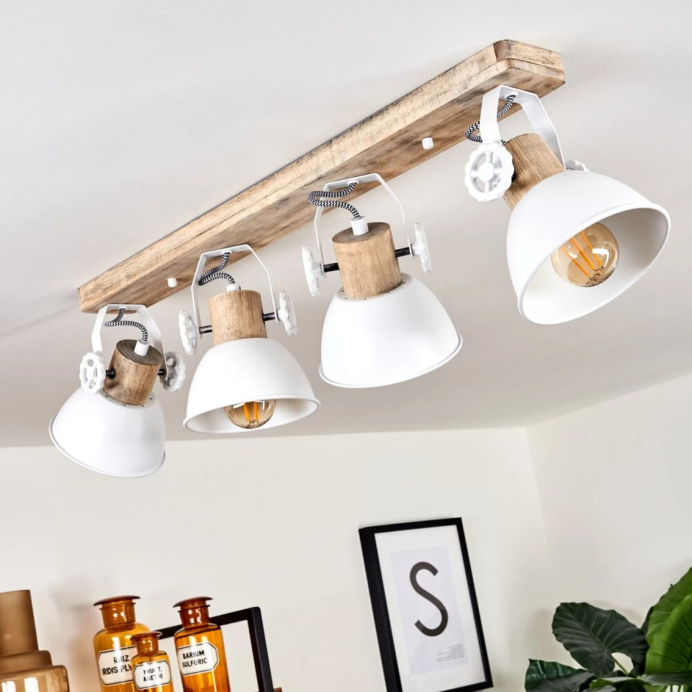 Orny Deckenleuchte Holz Hell, Weiß, 4-flammig 2 Orny Deckenleuchte Holz Hell, Weiß, 4-flammig – Bild 2