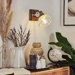 Orny Wandleuchte Holz Dunkel, Weiß, 1-flammig