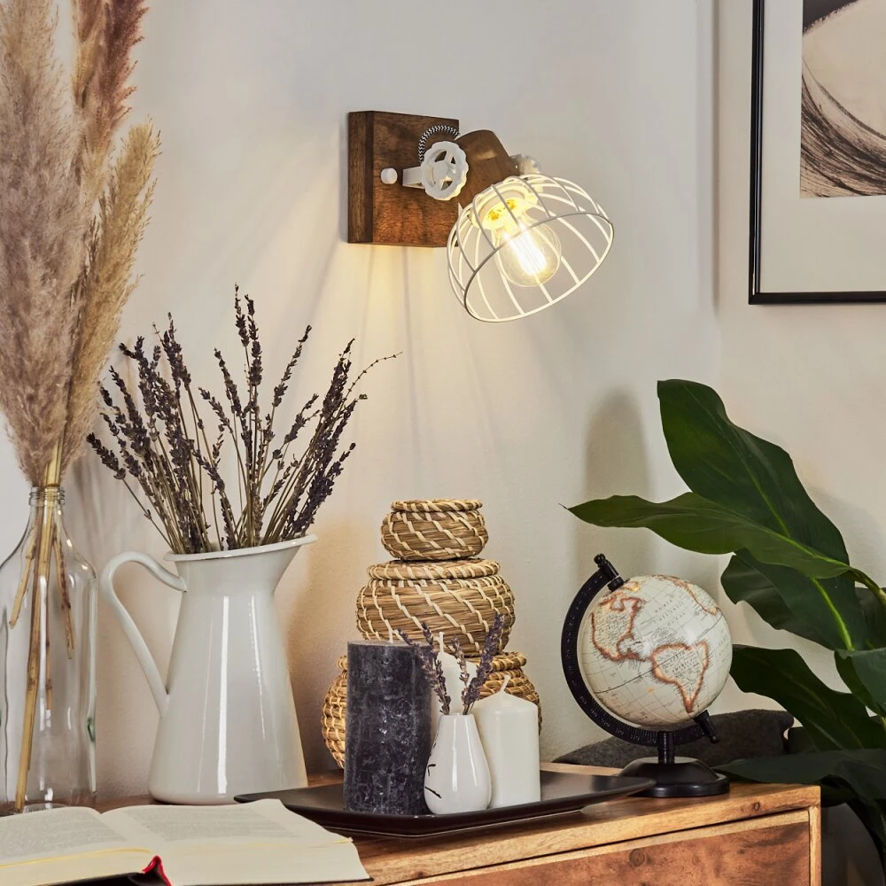 Orny Wandleuchte Holz Dunkel, Weiß, 1-flammig 1 Orny Wandleuchte Holz Dunkel, Weiß, 1-flammig