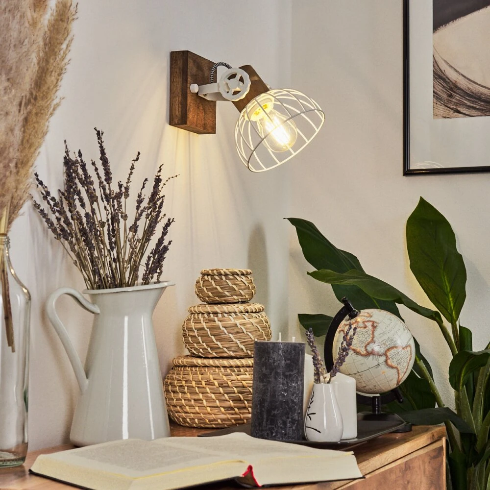 Orny Wandleuchte Holz Dunkel, Weiß, 1-flammig 7 Orny Wandleuchte Holz Dunkel, Weiß, 1-flammig – Bild 7